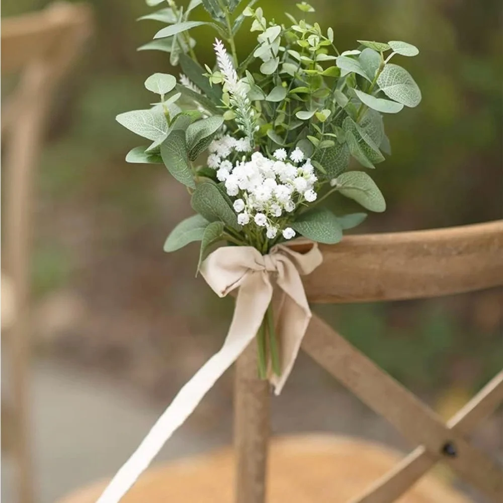 Ling's Moment Chair/Pew Florals in White, Sage, & Greenery. Used once, like new